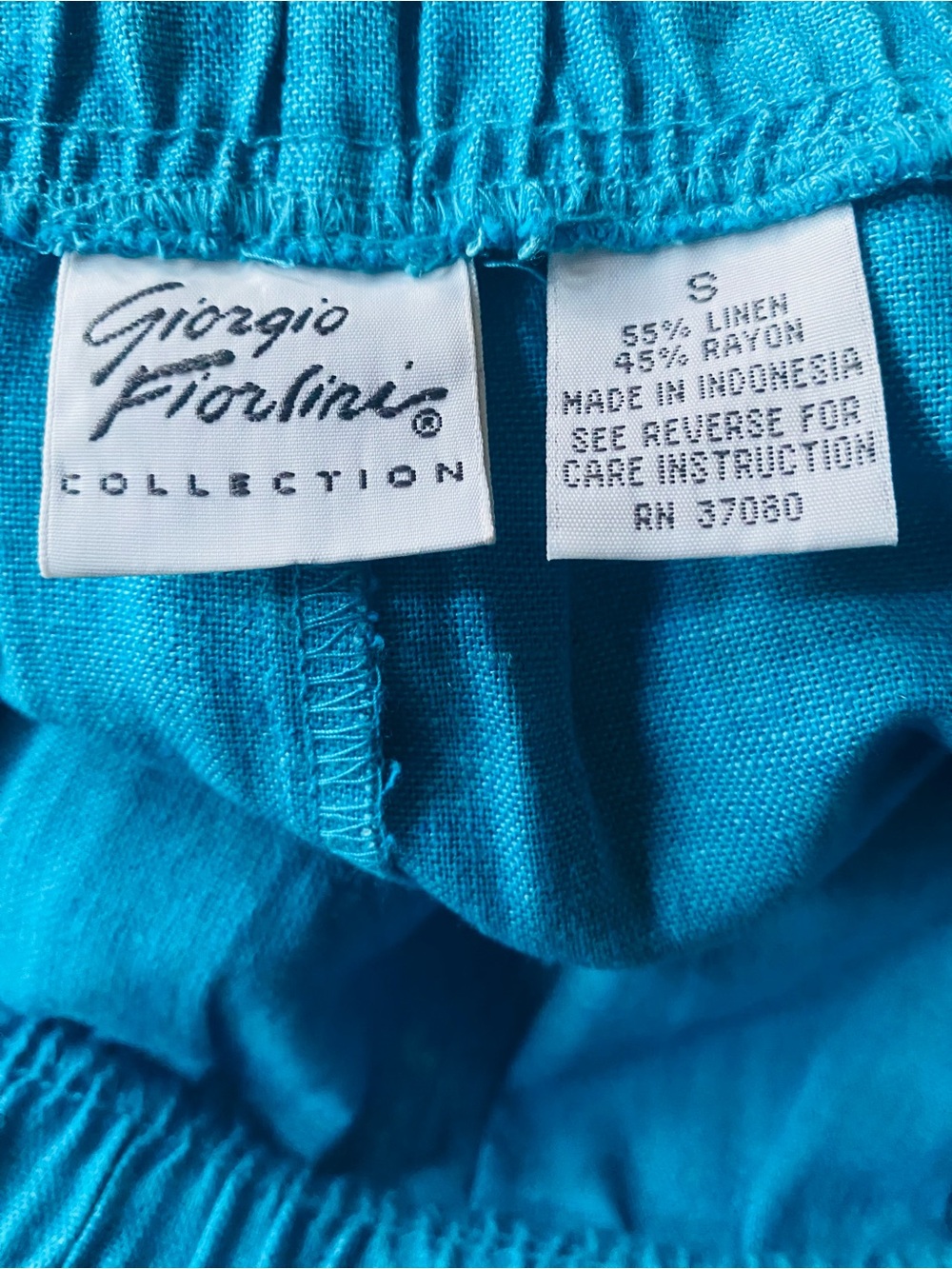 Giorgio Fiorlini Collection Turquoise Linen Blend skirt Size S elastic waistband